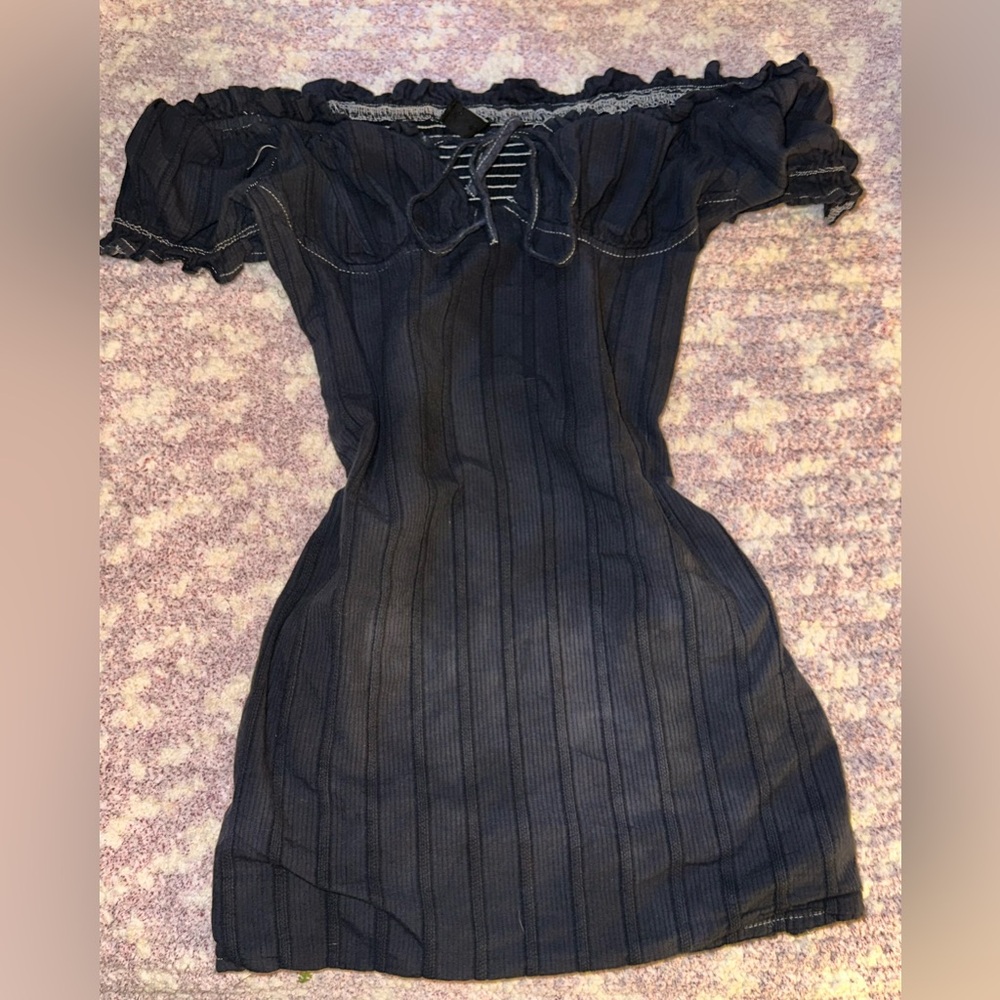 Windsor Navy Off-Shoulder Fitted Mini Dress